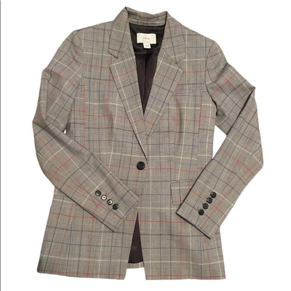 Lewit grey plaid wool blazer